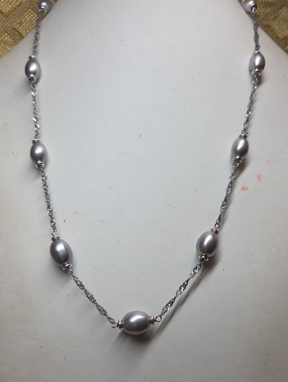 Superb Quality Real Silver Pearl Station Necklace HONORA Italy